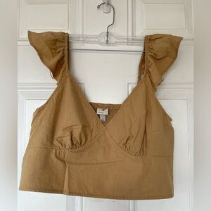 A New Day Tan Ruffle Sleeve Crop Top size L. New without tags